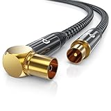 CSL - 3m Antennenkabel gewinkelt mit Braiding 8k 4k HDTV - 3 Meter Antennen kabel - Kupplung 90° Winkel zu Stecker gerade - HDTV 75 Ohm - geeignet für TV HDTV Radio DVB-T2 DVB-S DVB-S2, Winkelstecker