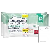 Babydream extra sensitive Feuchttücher 160 Stück 2x80 Tücher ohne Pafüm, mit Aloe Vera & Allantion, bei Neurodermitis geeignet + Halley Bedding Notizblock Set