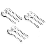 TEAMFAR Kinderbesteck, 9-teilig Edelstahl Poliert Kinderbesteck Set für Kleinkind, Kleiner Löffel Messer Gabel mit Hammergriff, Ungiftig & Gesund, Spülmaschinengeeignet