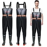 Shengruili Wathose Herren Damen,Anglerhose Wasserdicht mit Stiefel,Wathose mit Verstellbarer Riemen,Atmungsaktive Wasserdicht Watthosen für Baustellen, Angeln, Bauernhöfe, Gärten