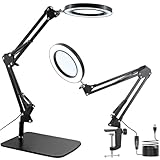 15-fache Lupe mit Licht, Tischlampe mit Ständer und Klemme, 2-in-1-LED-Schreibtischlampe mit Lupe, 3 Farbmodi, 72 LEDs, Echtglaslinse für Naharbeiten, Handwerk, Hobby, Malen, Lesen, Reparatur