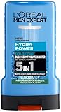 L'Oréal Men Expert Duschgel und Shampoo für Männer, Duschbad zur Reinigung von Körper, Haar und Gesicht, Herren Körperpflege für hydratisierte Haut mit Mountain Water, Hydra Power, 1 x 250 ml