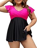 Edelqual Tankini-Badeanzüge für Damen, Übergröße, Badekleid, Bauchkontrolle, Badeanzüge, zweiteilige Bademode mit Shorts 2024, rosa / schwarz, 4XL Mehr