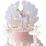 Ballerina Tortendeko Dekoration, Ballerina-Kuchenaufsatz,Figuren Ballerina Tortendeko Tanzende Deko Kuchen Topper,Weihnachten Party Krone Engelsflügel Geburtstagstorten-Dekoration,5 Stück