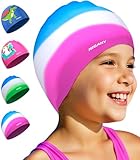 Badekappe Kinder - wasserdichte Badehaube für Jungen Mädchen, Silikon Schwimmkappe für 3-15 Jahre, Bequeme Badekappekinder mit UV-Schutz und rutschfest, Geeignet für Schwimmen Tauchen