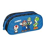 Schlampermäppchen Super Mario Jungen, Personalisiert mit Name, Federmappe Schüleretui Grundschule Schulanfang Kinder, Royalblau