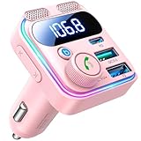 JOYROOM 81W Bluetooth Adapter Auto,【45W PD & Bass Hi-Fi Stereo】 2025 Version FM Transmitter Auto Bluetooth5.4,【36W QC3.0 & Freisprechanlage】 Dual-Mikrofon & LED-Licht, Bluetooth & U-Disk (Rosa)