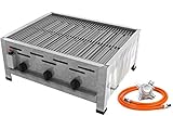 Gastro Edelstahl Gasbräter 3 flammig 13,5 KW mit Grillrost f. Propangas + Gasschlauch Gewerberegler + SBS (Kocher - Wurstbräter, Gasgrill Gastrokocher, Gasherd, Bräter, Grill)