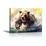 DunPei Wandkunst Leinwand Gemälde Modern Tier Abstrakter Bär Leinwand Poster Bilder for Wohnzimmer Wohnkultur(Mehrfarbige)-50x70cm Gerahmt