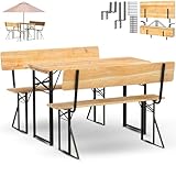 holz4home® Bierzeltgarnitur 3-teilig aus Holz mit Lehne I Bierbankgarnitur mit Tisch und 2 Bänken I Festzeltgarnitur mit Wandhalterung & Bodenheringe I Sitzgarnitur inkl. Flaschenöffner