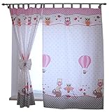 TupTam Kinderzimmer Vorhänge Baby Gardinen mit Schleifen 2er Set, Farbe: Eulen 2 Rosa, Größe: ca. 155x95 cm