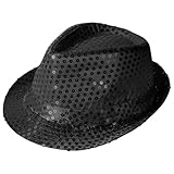 Aomig Paillettenhut Herren, Glitzer Partyhüte Kopfbedeckung, Erwachsene Unisex Narrenkappe, Retro-Hut Bühnenhut Clubstyle Partyhut für Disco Glitzer Kostümzubehör Kostüm Karneval Mottoparty (Schwarz)