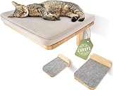 WOOWOOD® Kletterwand Katzen inkl. 2X Katzentreppe Wand [aus Europa] I Kratzbaum Wand I katzenhängematte I Katzen Wand Klettern I Katzenwand I Wandkratzbaum I Katzenmöbel (Katzenliege-Naturholz)