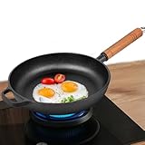 Cioquli Bratpfanne 27cm, Langlebige Antihaftbeschichtung, Gusseisen Pfanne mit Griff aus Massivholz, Beschichtete Pfannes Verdickte Topfwand, Mini-Pfanne für Gasherd, Induktionsherd