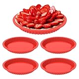 VAVPUP 4 Stück Obstbodenform,Silikon Flan Tarteformen,25 cm, Antihaftbeschichtet Große Runde Kuchenform,Wiederverwendbare Silikon Backformen für die Küche(rot,4pcs)