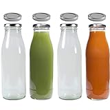 mikken 4 Glasflaschen 500 ml mit 8 Deckeln silberfarben inkl. Etiketten
