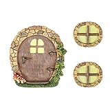 MOONDAME Leuchtende Feentür und für Miniatur-Statue, Zwerge, Bäume, Ornament für den Außenbereich, Garten, Hof, Baumdekoration