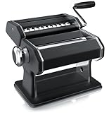 Arendo - Nudelmaschine Pasta Maker – Edelstahl – Nudelpresse – 7 einstellbare Stärken - manuell - Duplexvorsatz für Tagliolini Spaghetti Fettuccine Tagliatelle 2mm und 6 mm - Schwarz Matt