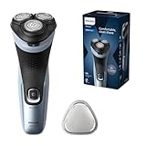 Philips Shaver Series 3000X – Elektrischer Nass- und Trockenrasierer für Männer in Himmelblau, mit SkinProtect-Technologie, ausklappbarem Bartschneider und ergonomischem Griff (Modell X3053/00)