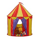 Relaxdays Spielzelt Zirkus, für Kinder, Zirkusspielzelt Indoor, HD: 125 x 95 cm, Kinderzelt mit Vorhängen, faltbar, bunt