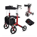 Gehhilfen für Senioren Leichter, zusammenklappbarer Rollator, Gehhilfe mit Sitz, Transportstuhl, 4-Rad-Gehhilfe mit Sitz, Tragetasche, Feststellbremsen, Rollator, Gehhilfe, langlebige Mobilitätsh