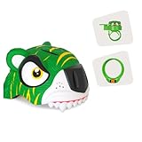 Crazy Safety Kinderfahrradhelm-Set Grüner Tiger | Fahrradhelm für Kinder von 2-7 Jahren für Fahrräder, Skateboards, Laufräder, Roller, Inliner mit passendem Schloss und Klingel