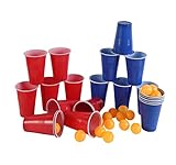 Beer Pong Set 48-teilig American Adult Indoor Neuheit Trinkspiel 24 Tassen und 24 Bälle (rot/blau, 48)