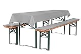 TexDeko Bierbankauflage gepolstert 220x25x2cm Härtegrad RG 23 waschbar mit Reißverschluss 3TLG SET Blickdicht Tischdecke 250x100cm (universal), Grau