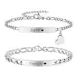 Partnerarmbänder mit Gravur Pärchen Armband Personalisiert - Paar Armbänder mit Namen Edelstahl Partnerarmband Verstellbarer Partner Armband Silber Partner Geschenke Weihnachten Geburtstag Jahrestag