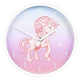 Hama Kinder Wanduhr Magical Unicorn ohne Ticken (runde Kinderuhr mit Einhorn Motiv, batteriebetriebene Quarz Wanduhr mit Sekundenzeiger, Kinderzimmer, ideal als Lernuhr, Durchmesser 25 cm) rosa
