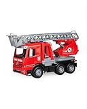 Lena 04615 - Worxx Feuerwehr Leiterwagen Mercedes Benz Arocs, Feuerwehrauto ca. 48 cm, Feuerwehrwagen, Rot