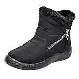 Schneestiefel für Damen, wasserdicht: hohe Stiefel, gepolsterte und verdickte, warme Schneestiefel, modisch, rutschfest, mit seitlichem Reißverschluss, Baumwollschuhe, weiche Unterseite, Schwarz , 39