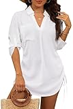 StylSense Damen Strandkleid Sommer Bikini Cover Up Badeanzug Sommerkleider Damen Leicht Strandponcho Bluse mit Tunnelzug (Weiß, M)