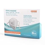 LUBEXXX FFP2 Maske (6 Stück) Atemschutzmaske Staubschutzmasken hygienisch einzelverpackt CE Stelle zertifiziert Mundschutzmaske EU 2016/425 (6) MHD30.08.2025