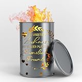 Fuchsbau Feuertonnen Feuertonne mit - Familie und Freunde - Motiv - Gefertigt aus neuem Ölfass - Besondere Feuerstelle für Garten und Terrasse - Hohe Feuerschale mit Rostoptik - 90 x 60 cm