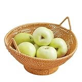 Gewebter Obstkorb, Rattan-Brotkörbe, dekorative Weiden-Servierschale, Snack-Organizer mit Griffen, ideal für Küche, Theke, Esstisch, Zuhause