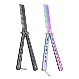 2 Stücke Butterfly kamm,Metall Edelstahl Butterfly Kamm,Schmetterling Stil Kamm,Tragbarer Schmetterlingskamm,Faltbarer Taschenkamm für Haar Barberkamm Haarstyling Zubehör(Bunte+Schwarz)