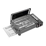 Tragbarer Camping Grill Gasherd，Grillplatte + Grillnetz + Bürste im Lieferumfang，Geeignet für Familie und Freunde, Camping im Freien Grill