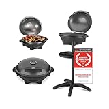 TZS First Austria - Elektrogrill 2 in 1 Tischgrill & Standgrill 2400W - Elektrischer Grill mit Standfuß für Balkon & Terrasse mit Deckel & Ablage - Elektro-Kugelgrill mit Thermometer & Tropfschale