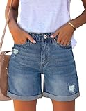 Roskiky Jeans Damen Sommer High Waist Shorts Hellblau XXL