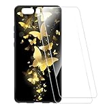ESCAMOT Bedruckte Hülle + 2 Glas Schutzfolie Kompatibel mit Huawei P10 Plus, Stoßfeste Weiche Cover und HD Klare Tempered Glass Folie (Schmetterling)