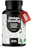 Ginkgo + Ginseng Tabletten Hochdosiert - 400 Tabletten - 60 mg Ginkgo Biloba + 20 mg Ginseng - Leicht schluckbare Alternative zu Kapseln - Vegan & Produziert in Deutschland - Laborgeprüft