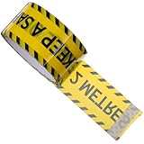 FRCOLOR Warnband mit Schwarzer Schrift Gelbem Hintergrund Selbstklebendes 48cm X 25m Warnabsperrband aus Reißfestem Bopp für Gefahrenbereiche und Baustellenmarkierung