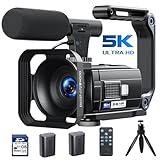 Videokamera 5K, 56MP Camcorder Vlogging Kamera für YouTube, WiFi Nachtsicht 3' 270° drehbarer Touchscreen Webcam Camcorder, Video Camera mit 64GB Karte, Fernbedienung, Mikrofon, 2 Batterien, Stativ