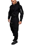 Amaci&Sons Herren Overall Jumpsuit Jogging Cargo-Style Onesie Trainingsanzug Camouflage 3006 Schwarz M