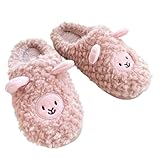 ZNEL Hausschuhe Damen Und Herren Winter Wärme Cosy Schaf Pantoffeln Memory Foam Weiche Plüsch Bequeme Baumwolleschuhe Cartoon Niedlich Und Flauschigen,Rosa,38~39