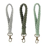 HXSYKJDM 3 Stück Boho Geflochtener Schlüsselanhänger, Makramee Schlüsselanhänger, Handgelenk Lanyard Armband Schlüsselband