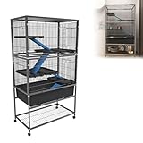 Froadp Kleintierkäfig 88x48x150 cm, Meerschweinchenkäfig, Rattenkäfig, Nagerkäfig, mit Rollen, Sicherheitsverschluss, 6 Plattformen, 4 Rampen mit Stoffbezug – Doppelt