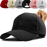 Damen Pferdeschwanz Kappe Baseball Cap Unisex Einstellbare Hohe Unordentliche Bun Ponycap Mit Zöpfen Loch Loop Unisex Herren (Schwarz)