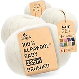 HANSA-FARM |Alpawool 100% Baby Alpaka Brushed 200g Set (4 x 50g) leichte und kratzfreie Wolle zum Stricken & Häkeln - NFA01 Natur